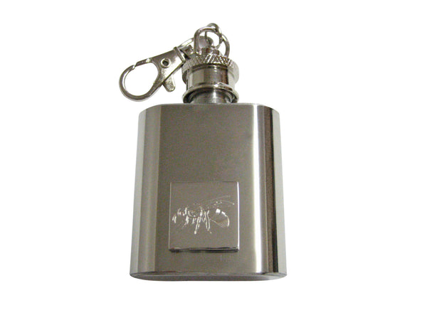 Silver Toned Etched Bee 1 Oz. Stainless Steel Key Chain Flask