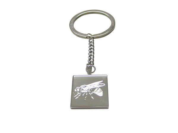 Silver Toned Etched Bee Keychain