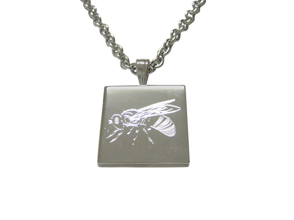 Silver Toned Etched Bee Pendant Necklace