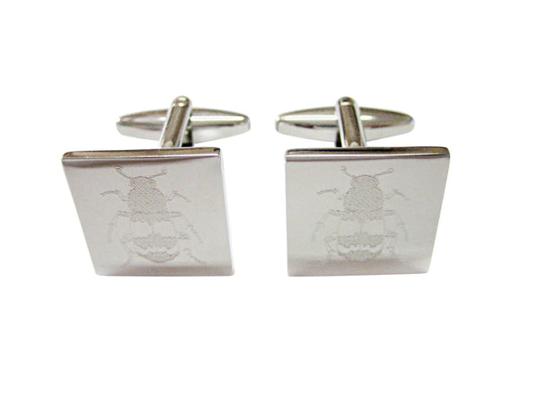 Silver Toned Etched Beetle Insect Cufflinks