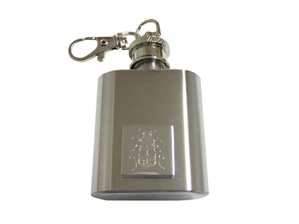 Silver Toned Etched Beetle Insect 1 Oz. Stainless Steel Key Chain Flask