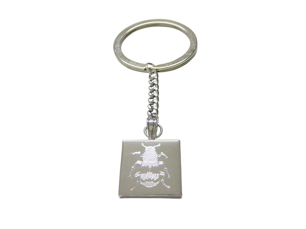 Silver Toned Etched Beetle Insect Keychain