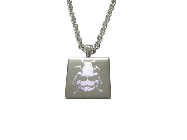 Silver Toned Etched Beetle Insect Pendant Necklace