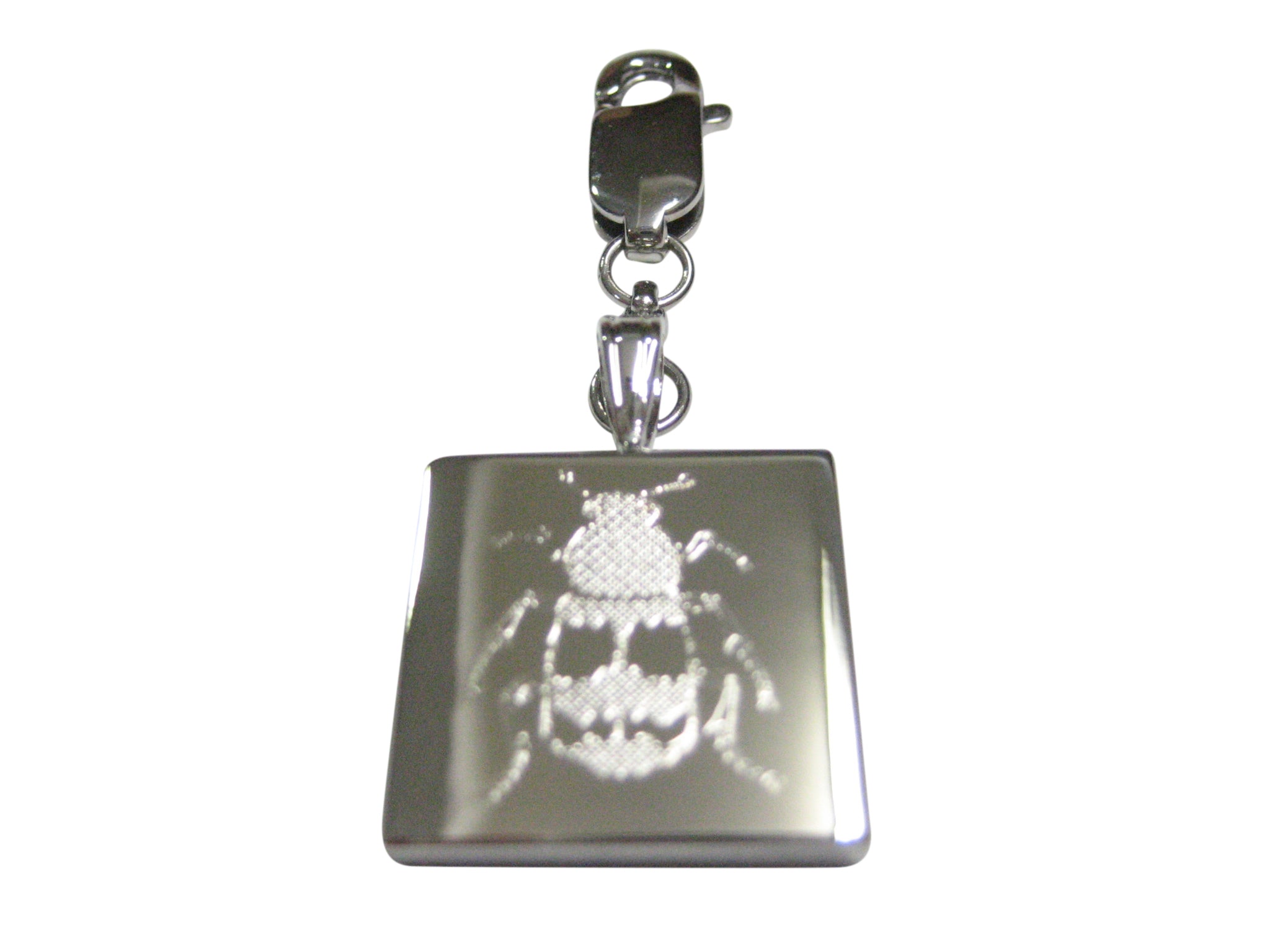 Silver Toned Etched Beetle Insect Pendant Zipper Pull Charm