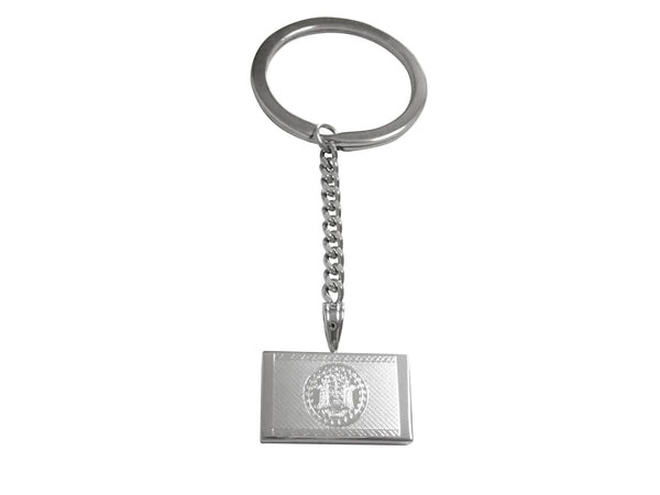 Silver Toned Etched Belize Flag Pendant Keychain