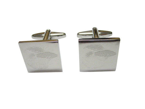 Silver Toned Etched Betta Fish Cufflinks