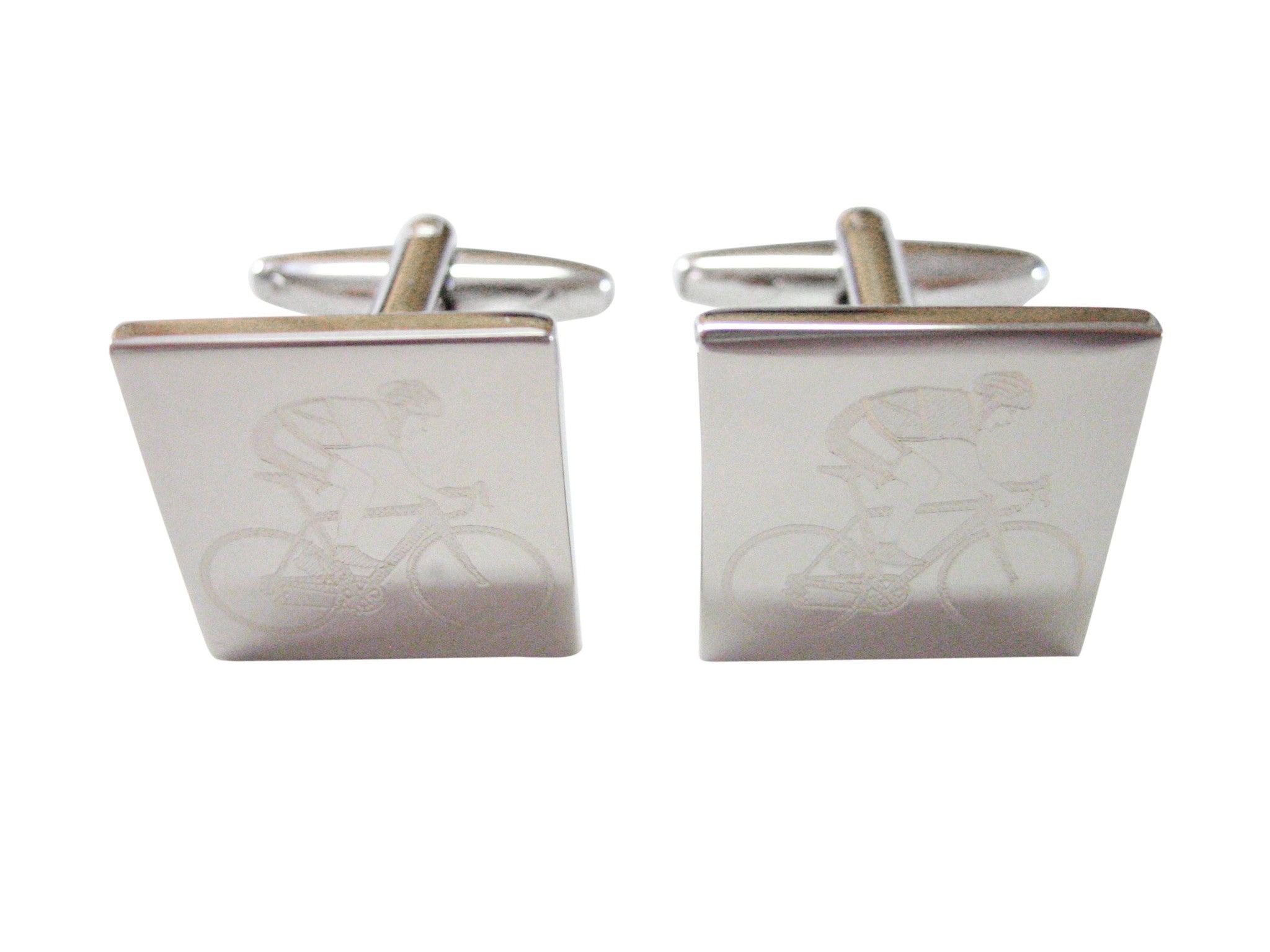 Silver Toned Etched Bicyclist Cufflinks