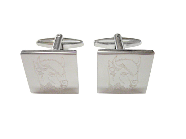 Silver Toned Etched Bison Head Cufflinks