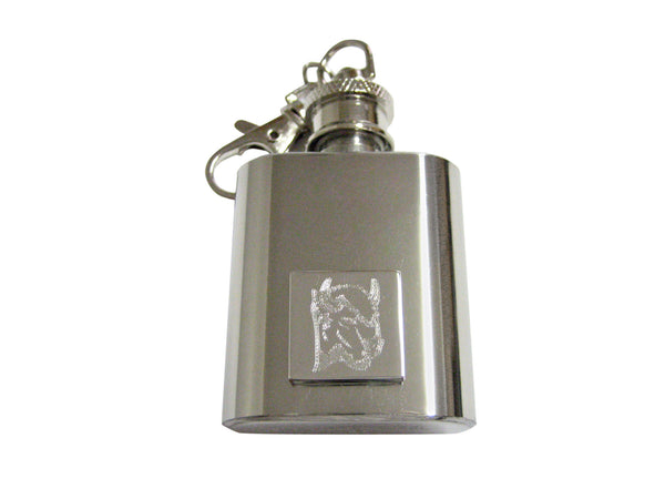 Silver Toned Etched Bison Head 1 Oz. Stainless Steel Key Chain Flask