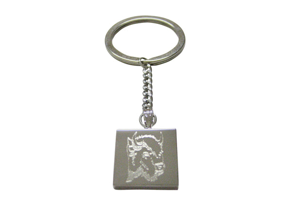 Silver Toned Etched Bison Head Keychain