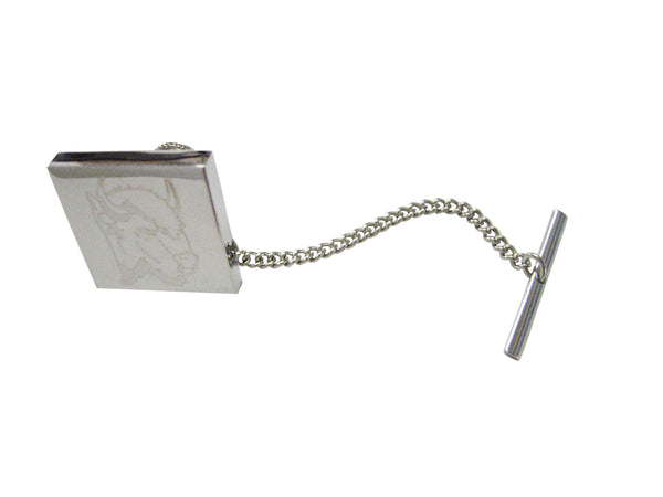 Silver Toned Etched Bison Head Tie Tack