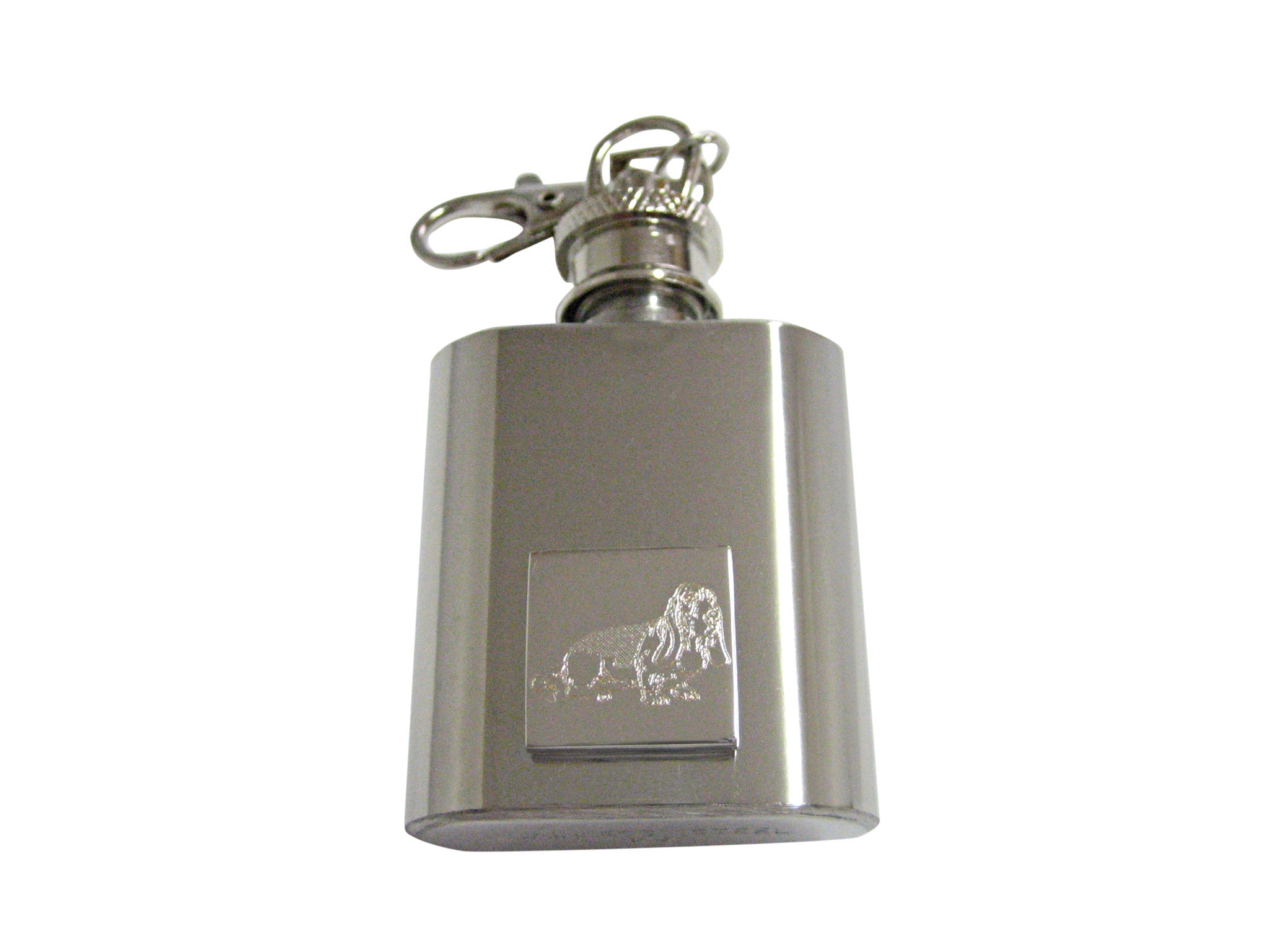 Silver Toned Etched Bloodhound Dog 1 Oz. Stainless Steel Key Chain Flask