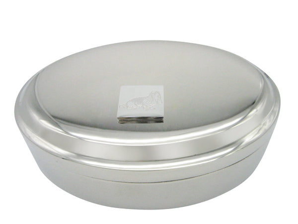 Silver Toned Etched Bloodhound Dog Pendant Oval Trinket Jewelry Box