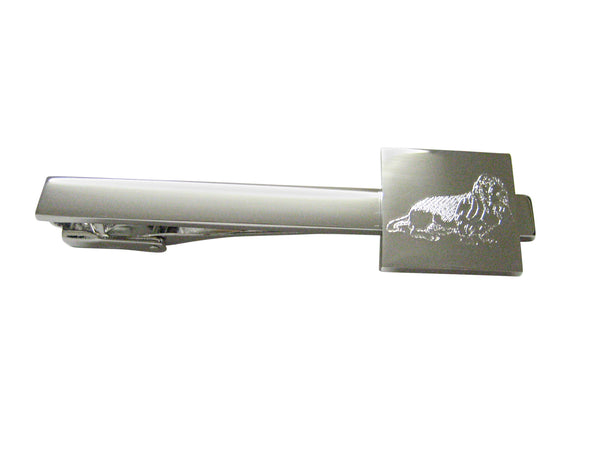 Silver Toned Etched Bloodhound Dog Square Tie Clip
