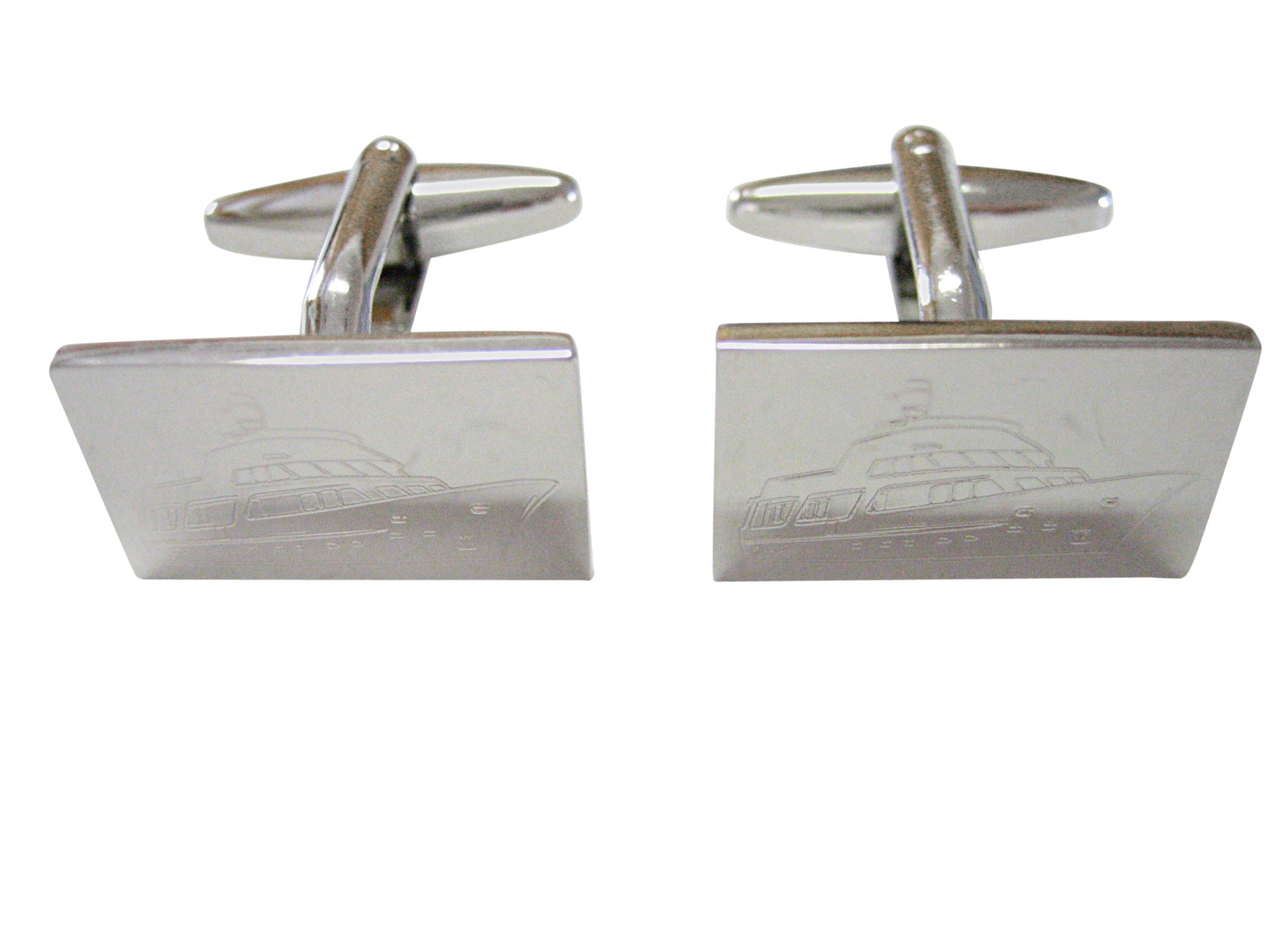 Silver Toned Etched Boat Cufflinks