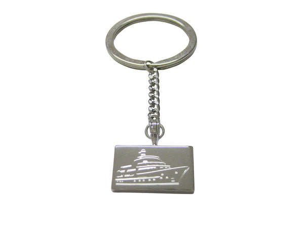 Silver Toned Etched Boat Keychain