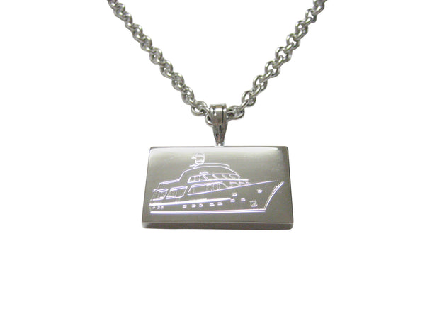 Silver Toned Etched Boat Pendant Necklace