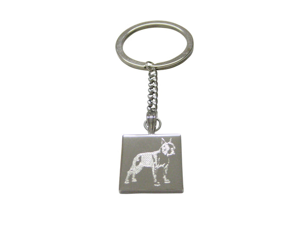 Silver Toned Etched Boston Terrier Dog Keychain