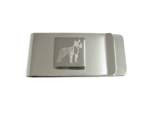 Silver Toned Etched Boston Terrier Dog Money Clip
