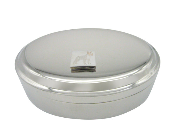 Silver Toned Etched Boston Terrier Dog Pendant Oval Trinket Jewelry Box