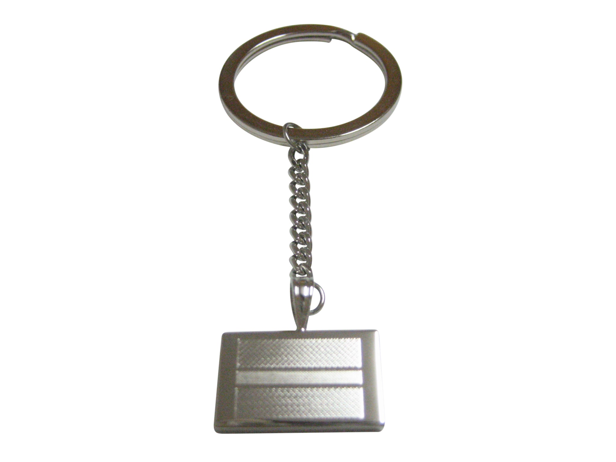 Silver Toned Etched Botswana Flag Pendant Keychain