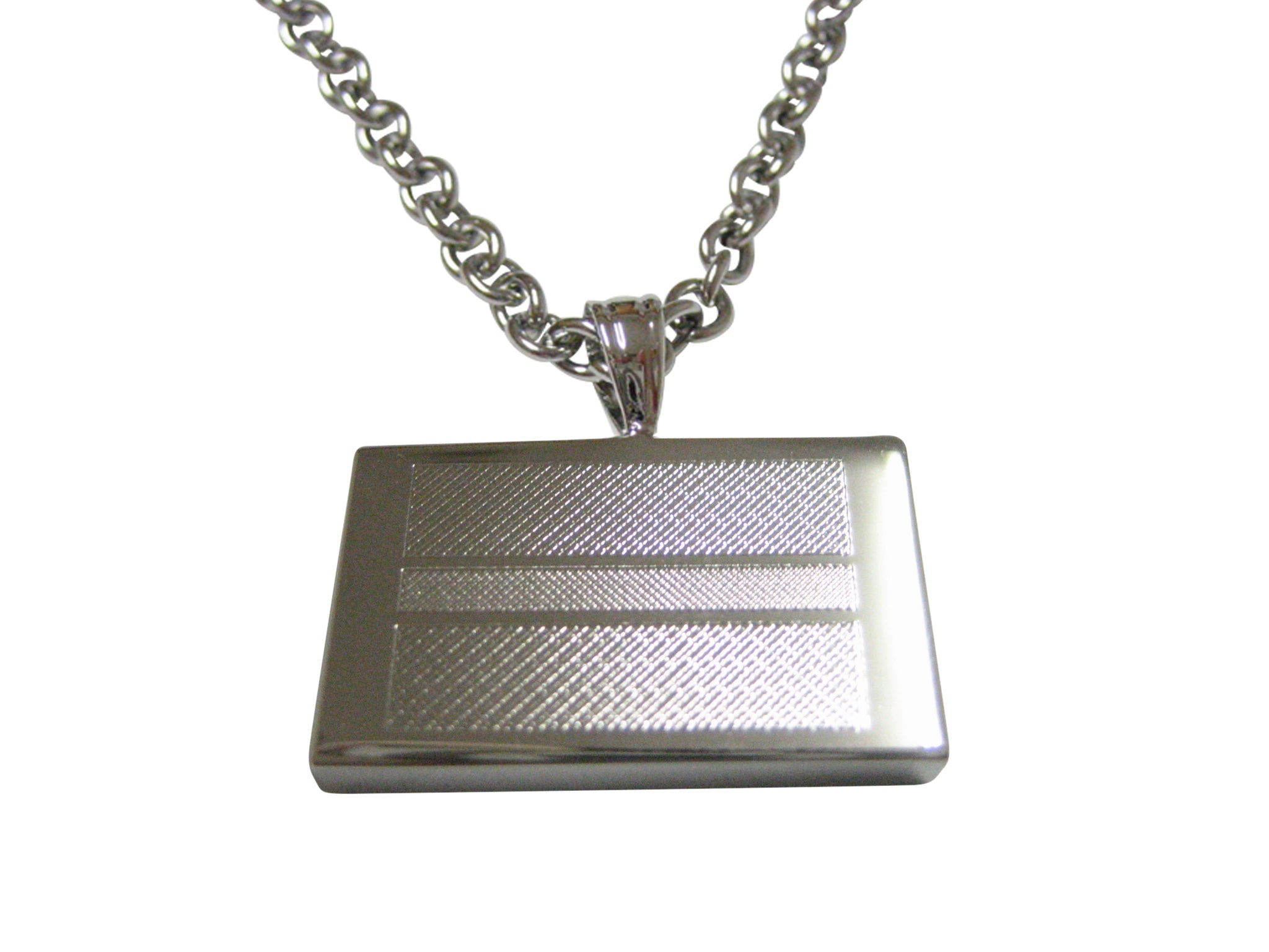Silver Toned Etched Botswana Flag Pendant Necklace