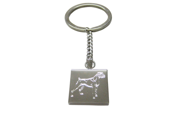 Silver Toned Etched Boxer Dog Keychain