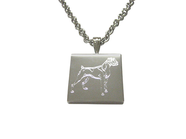 Silver Toned Etched Boxer Dog Pendant Necklace