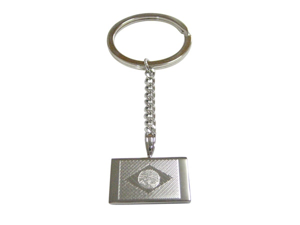 Silver Toned Etched Brazil Flag Pendant Keychain