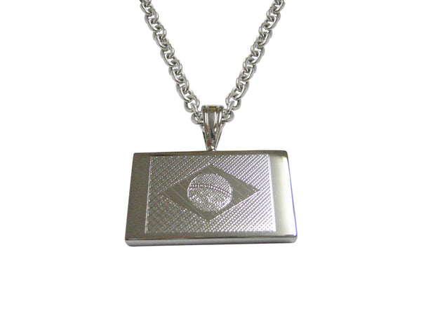 Silver Toned Etched Brazil Flag Pendant Necklace