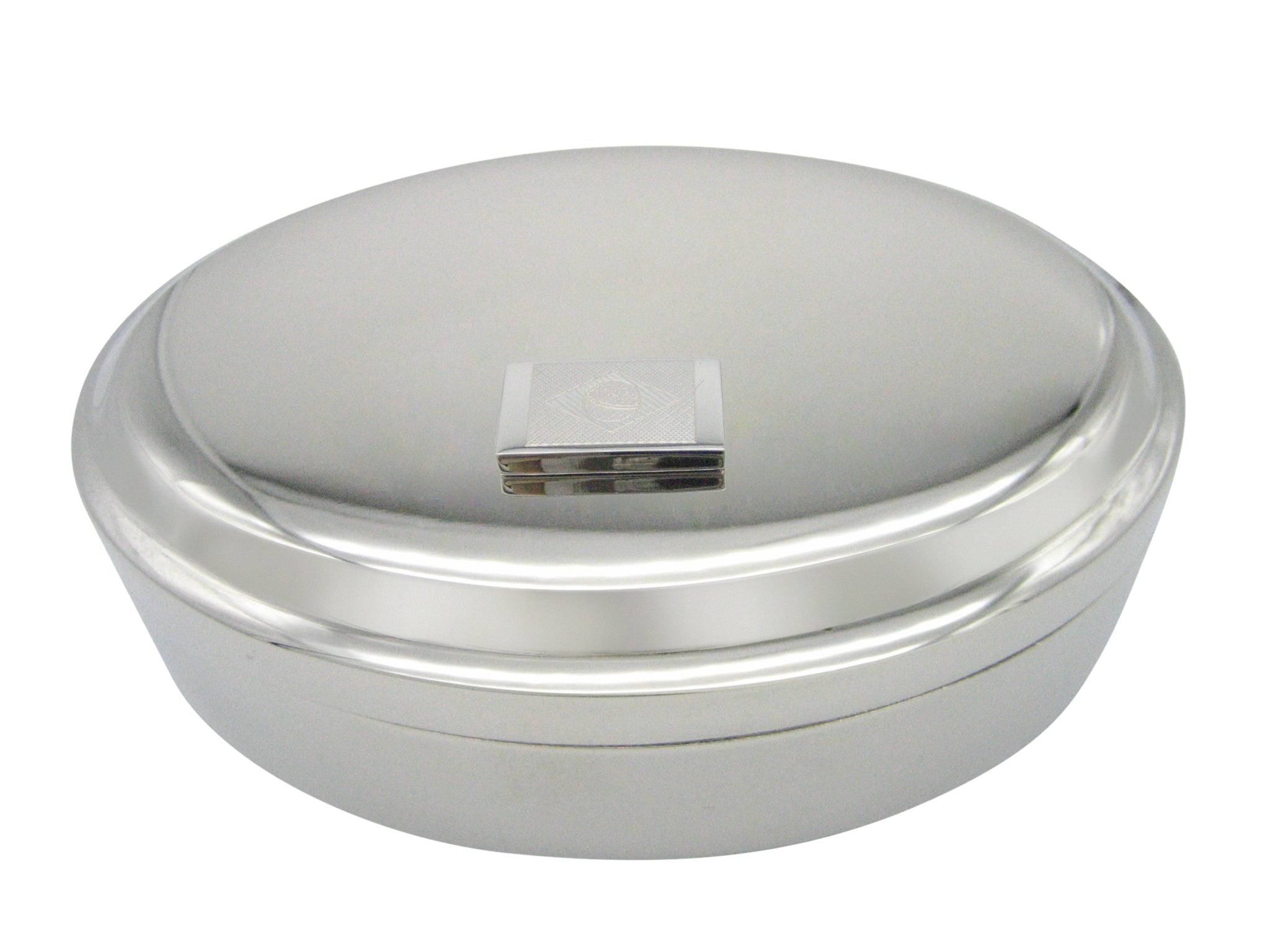 Silver Toned Etched Brazil Flag Pendant Oval Trinket Jewelry Box