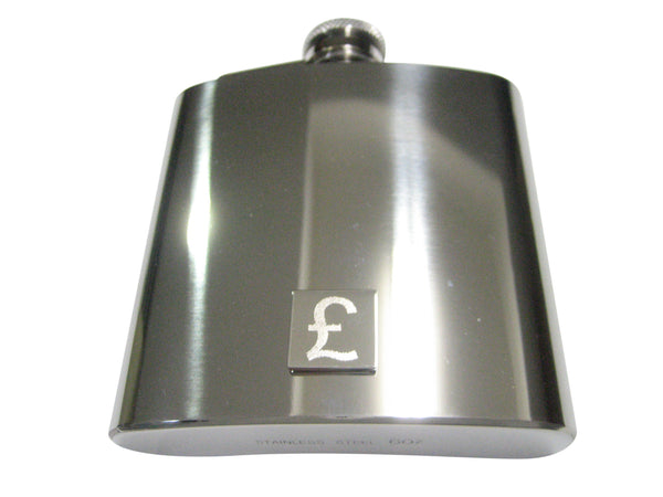 Silver Toned Etched British Pound Sterling Currency Sign 6oz Flask