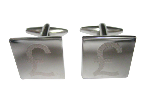 Silver Toned Etched British Pound Sterling Currency Sign Cufflinks