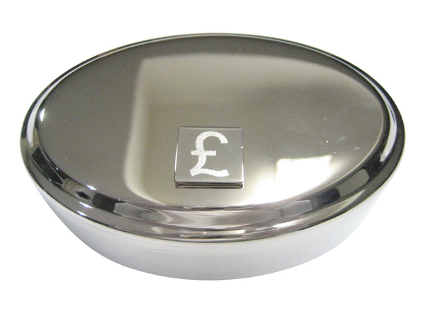 Silver Toned Etched British Pound Sterling Currency Sign Oval Trinket Jewelry Box