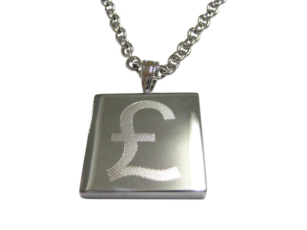 Silver Toned Etched British Pound Sterling Currency Sign Pendant Necklace