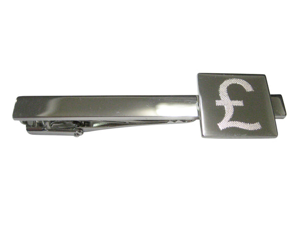 Silver Toned Etched British Pound Sterling Currency Sign Tie Clip