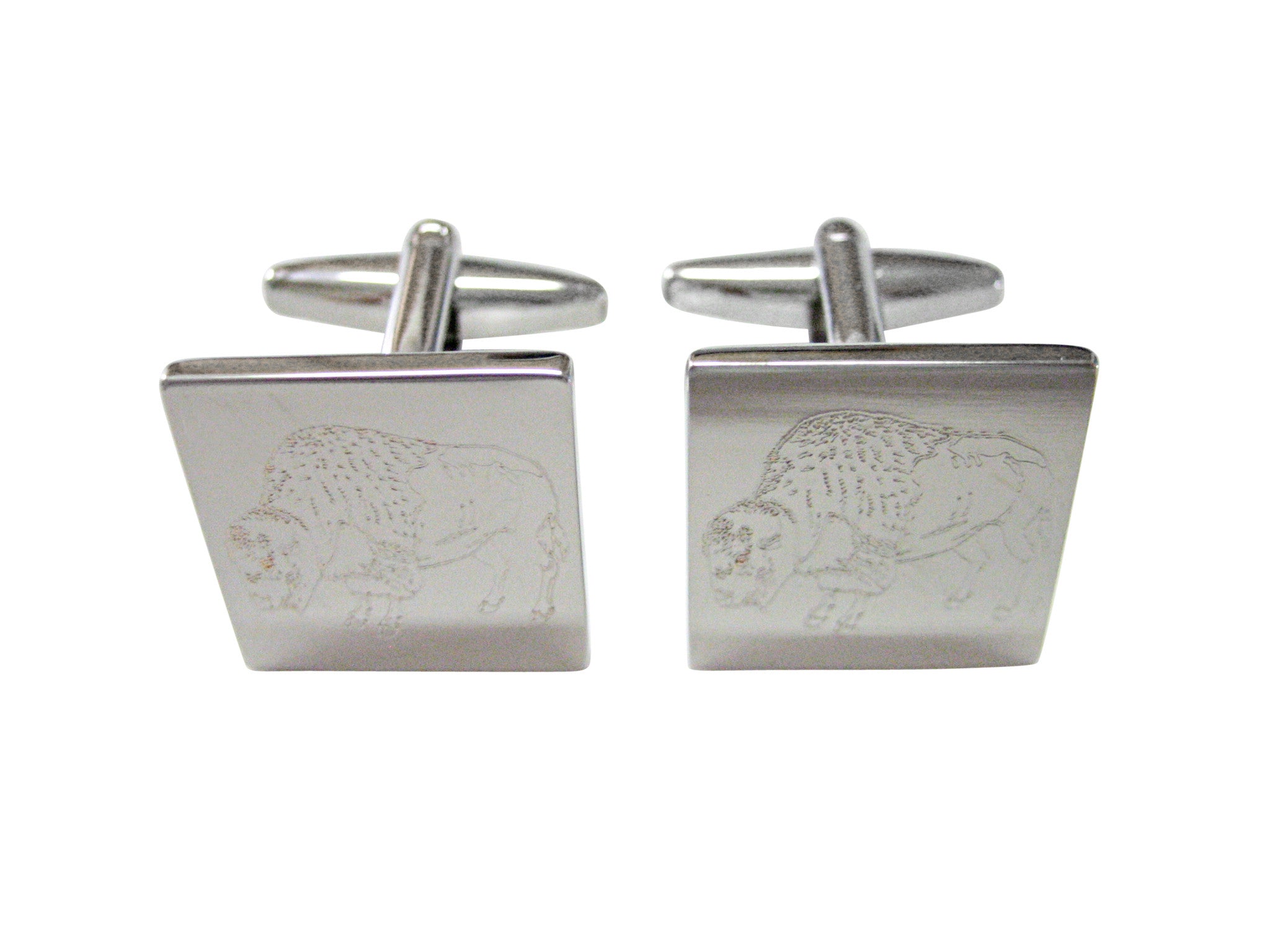 Silver Toned Etched Buffalo Cufflinks