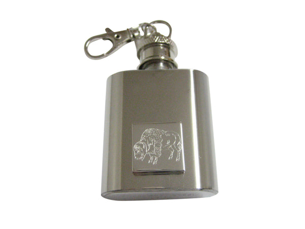 Silver Toned Etched Buffalo 1 Oz. Stainless Steel Key Chain Flask
