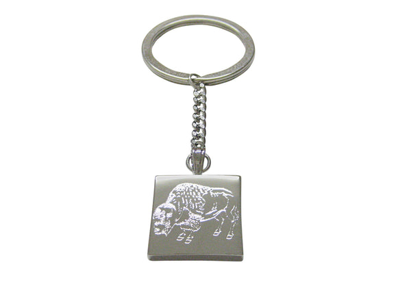 Silver Toned Etched Buffalo Keychain