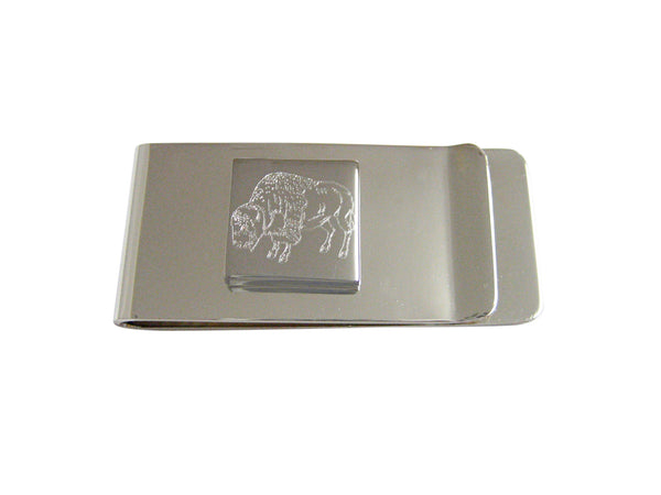 Silver Toned Etched Buffalo Money Clip