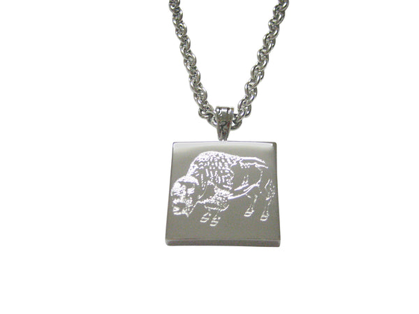 Silver Toned Etched Buffalo Pendants Necklace