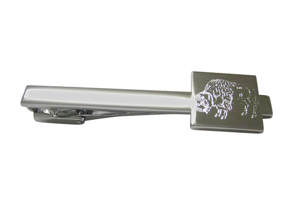 Silver Toned Etched Buffalo Square Tie Clip