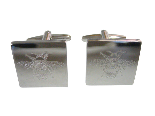 Silver Toned Etched Bumble Bee Cufflinks