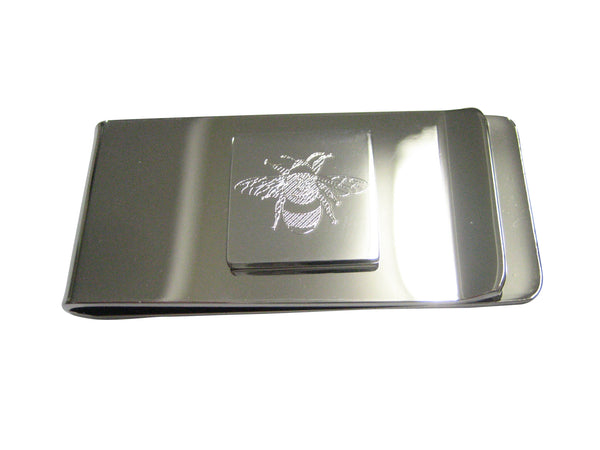 Silver Toned Etched Bumble Bee Money Clip