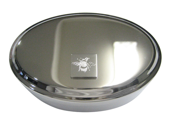 Silver Toned Etched Bumble Bee Oval Trinket Jewelry Box