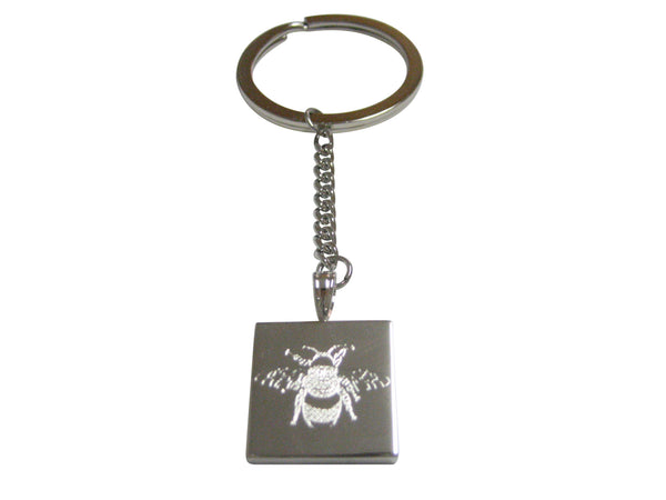 Silver Toned Etched Bumble Bee Pendant Keychain