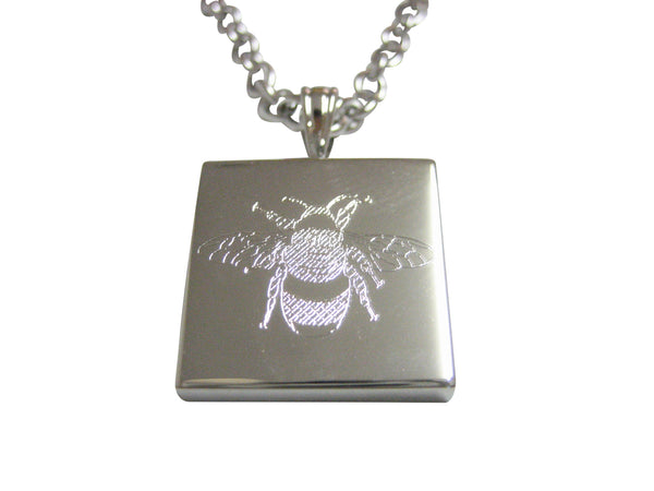 Silver Toned Etched Bumble Bee Pendant Necklace
