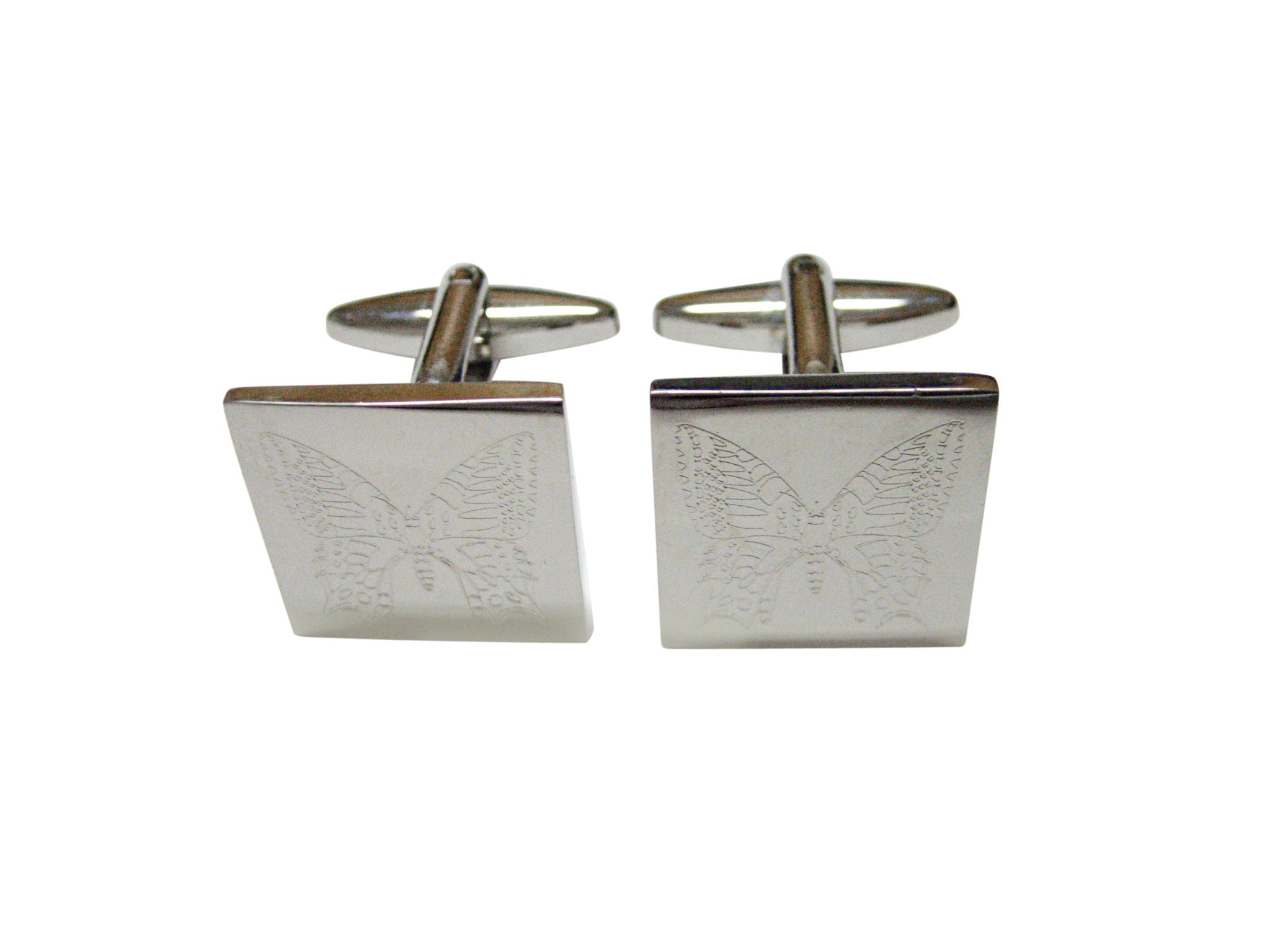 Silver Toned Etched Butterfly Bug Cufflinks