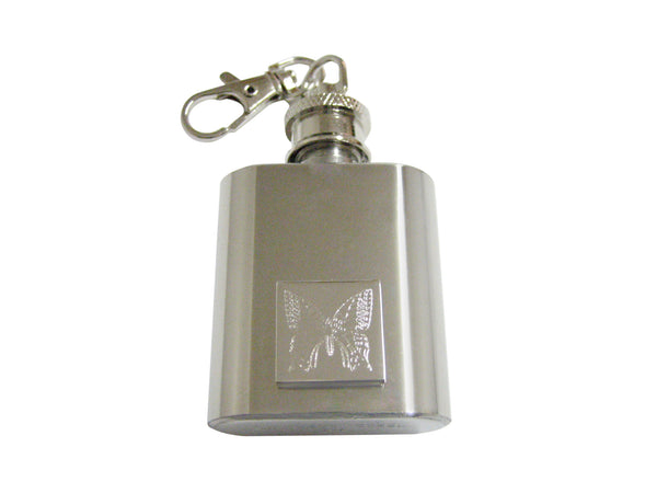 Silver Toned Etched Butterfly Bug 1 Oz. Stainless Steel Key Chain Flask