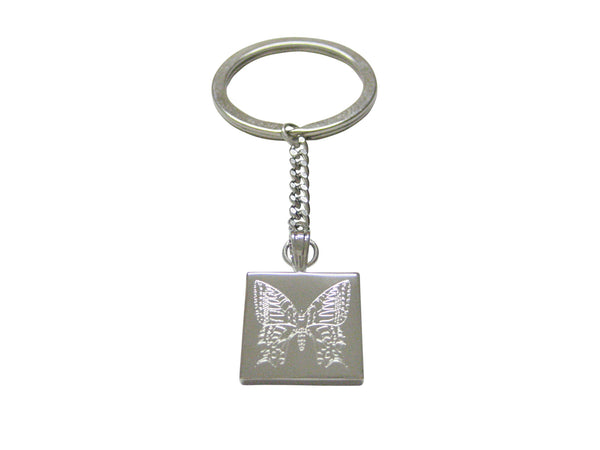 Silver Toned Etched Butterfly Bug Keychain